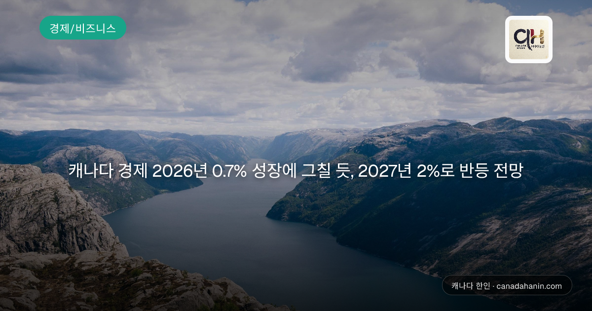 캐나다 경제 2026년 0.7% 성장에 그칠 듯, 2027년 2%로 반등 전망