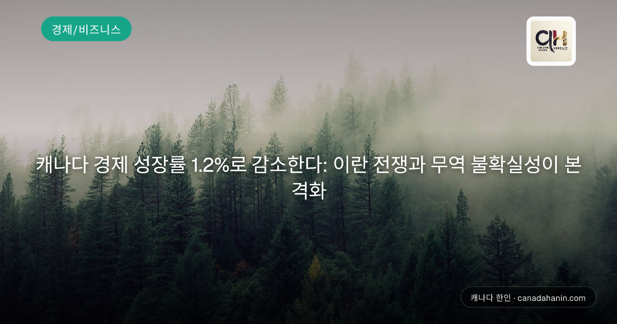 캐나다 경제 성장률 1.2%로 감소한다: 이란 전쟁과 무역 불확실성이 본격화