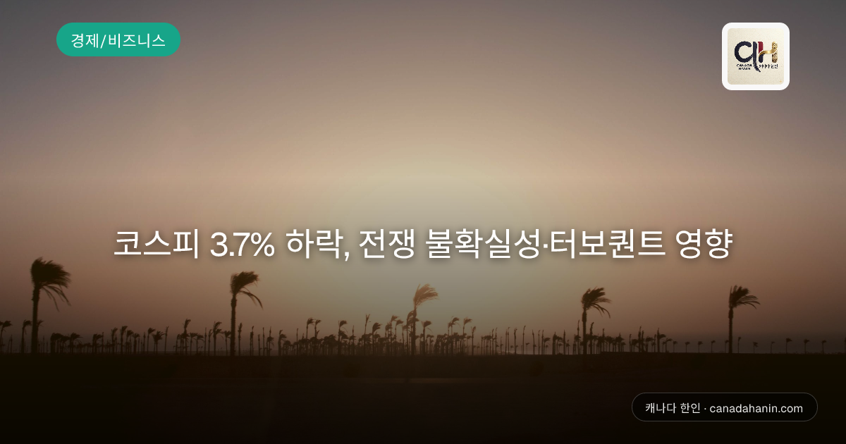 코스피 3.7% 하락, 전쟁 불확실성·터보퀀트 영향