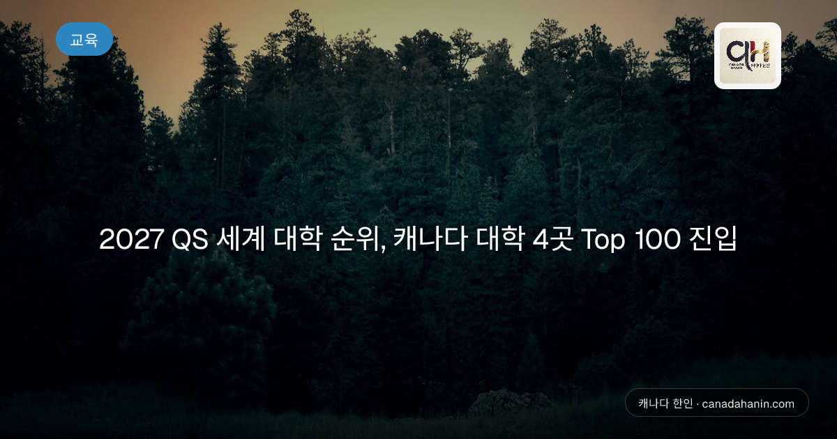 2027 QS 세계 대학 순위, 캐나다 대학 4곳 Top 100 진입