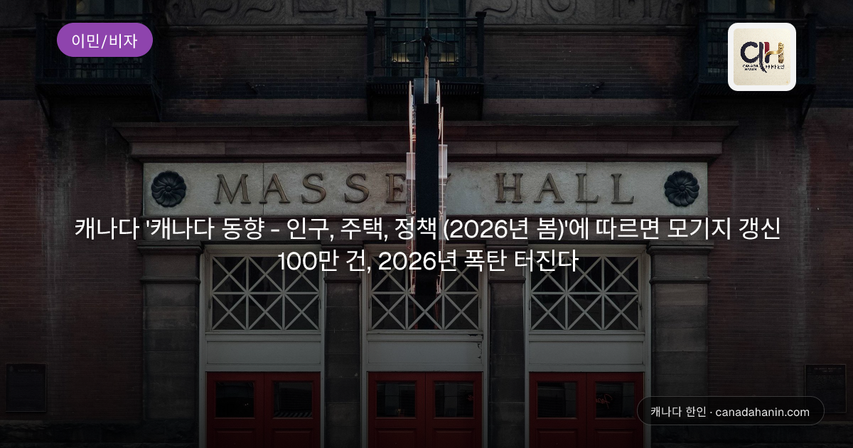 캐나다 '캐나다 동향 - 인구, 주택, 정책 (2026년 봄)'에 따르면 모기지 갱신 100만 건, 2026년 폭탄 터진다