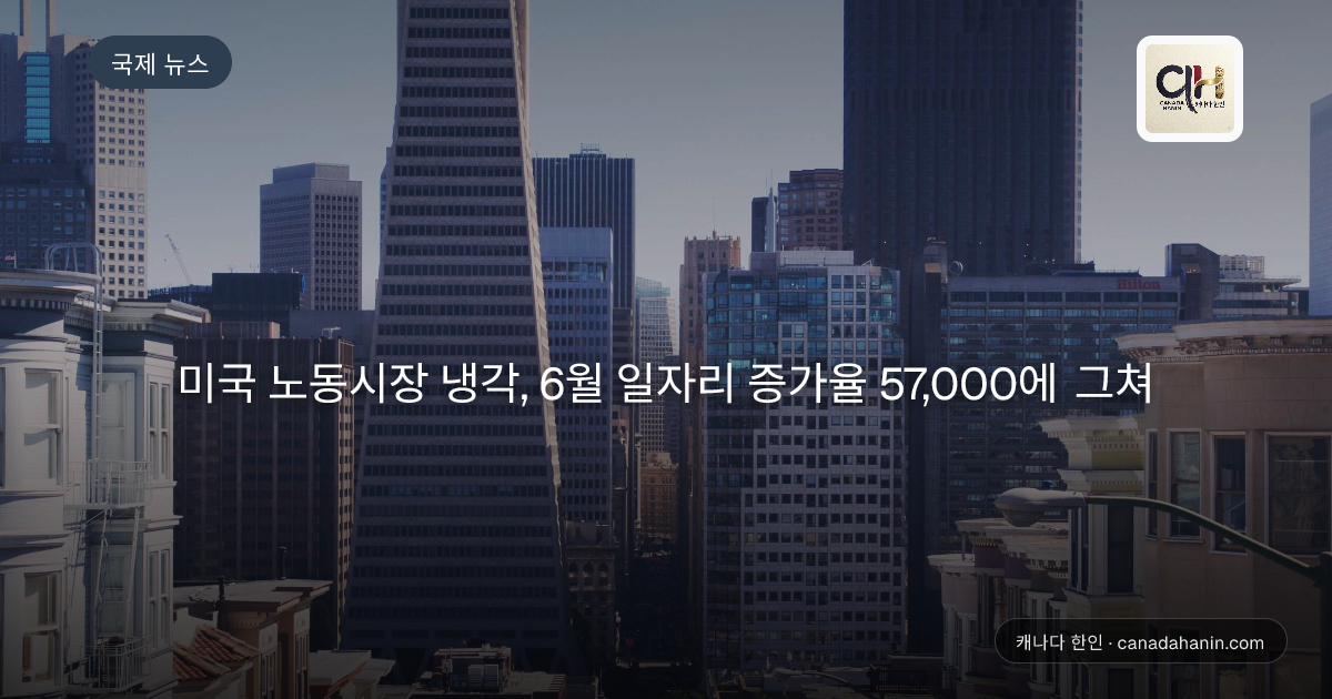 미국 노동시장 냉각, 6월 일자리 증가율 57,000에 그쳐